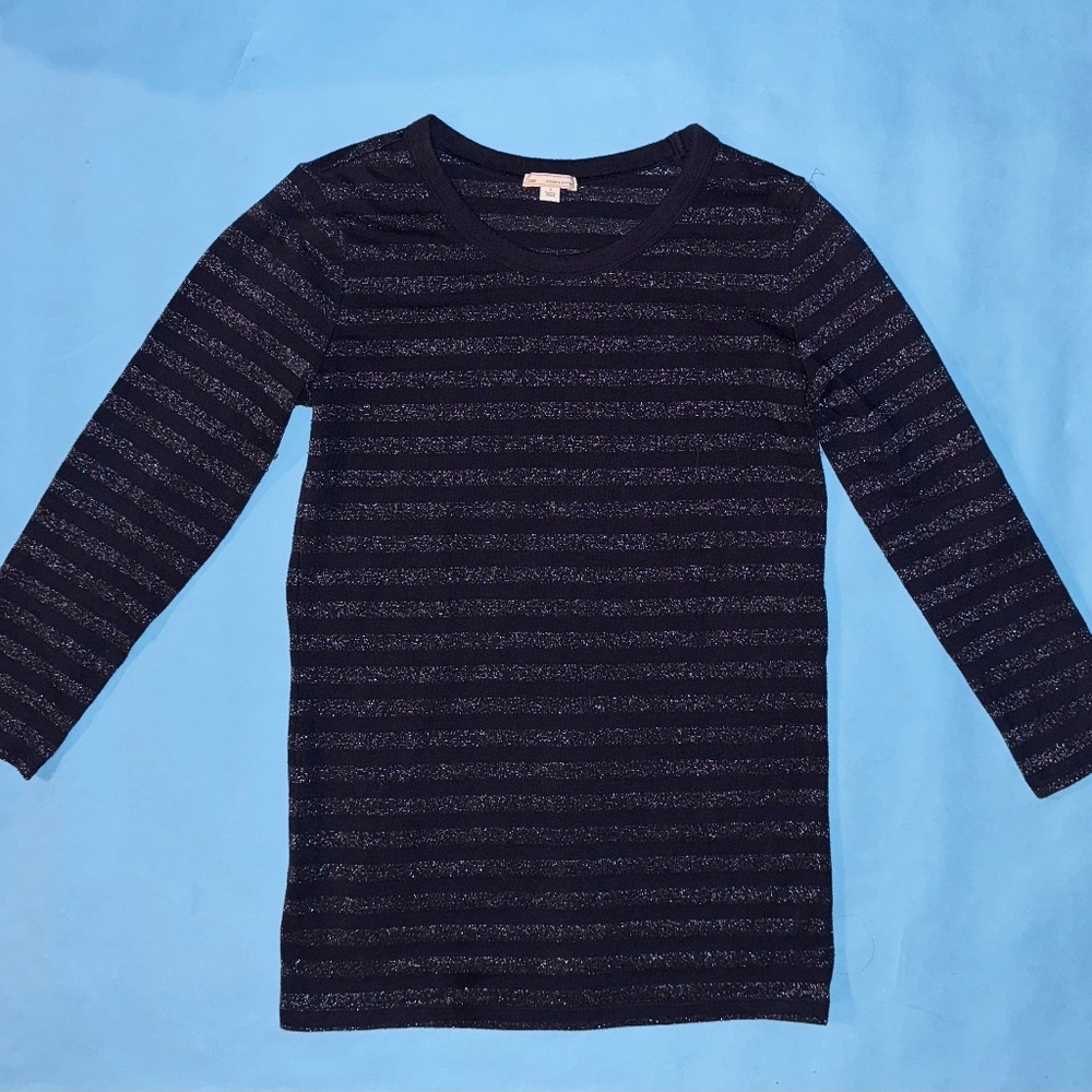 Gap Designed & Crafted Silver Metallic Striped 3/4 Sleeve Top - Size S - Party